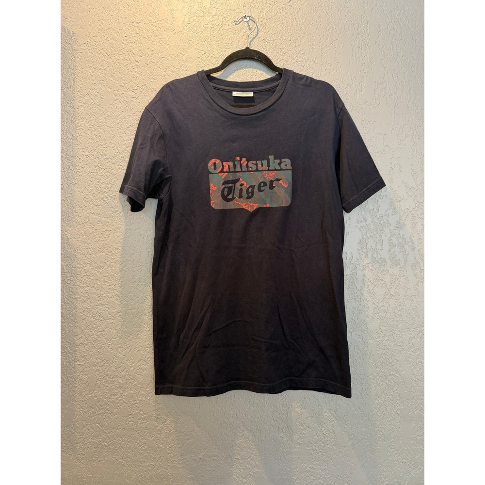 Onitsuka Tiger Navy Blue Graphic Logo Cotton T-Shirt Mens Large 2183A013